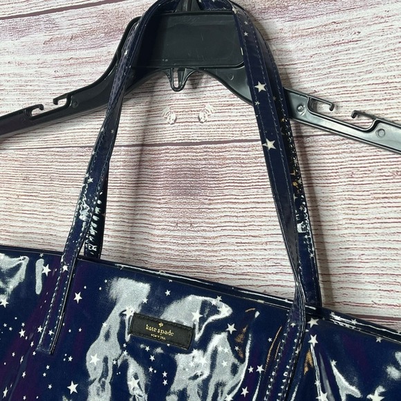 Kate Spade Daycation Night Sky Shiney Vinyl Blue Stars Tote Bag - Picture 6 of 12